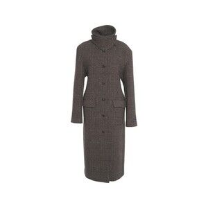 Herskind Brown Textured Wool-Blend Long Coat With High Collar - NWT